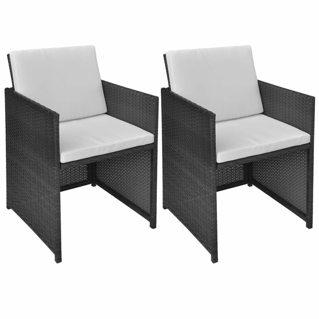 Image of Garden Chairs 2 pcs with Cushions and Pillows Poly Rattan Black