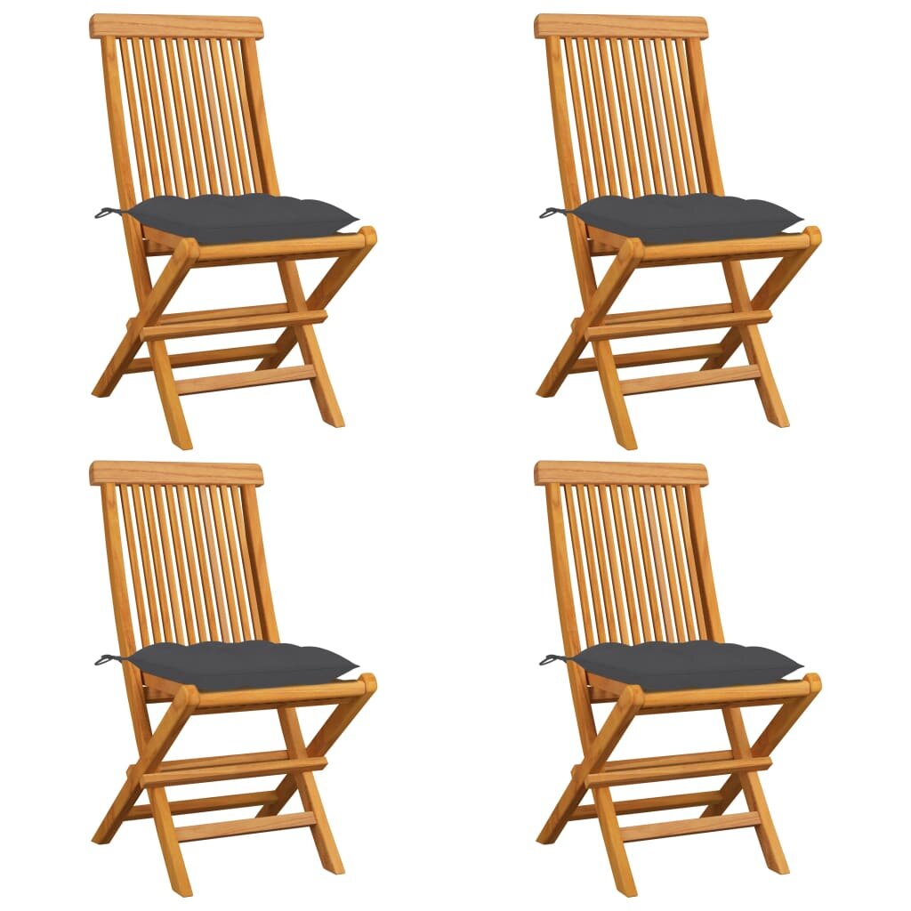 Image of Garden Chairs with Anthracite Cushions 4 pcs Solid Teak Wood