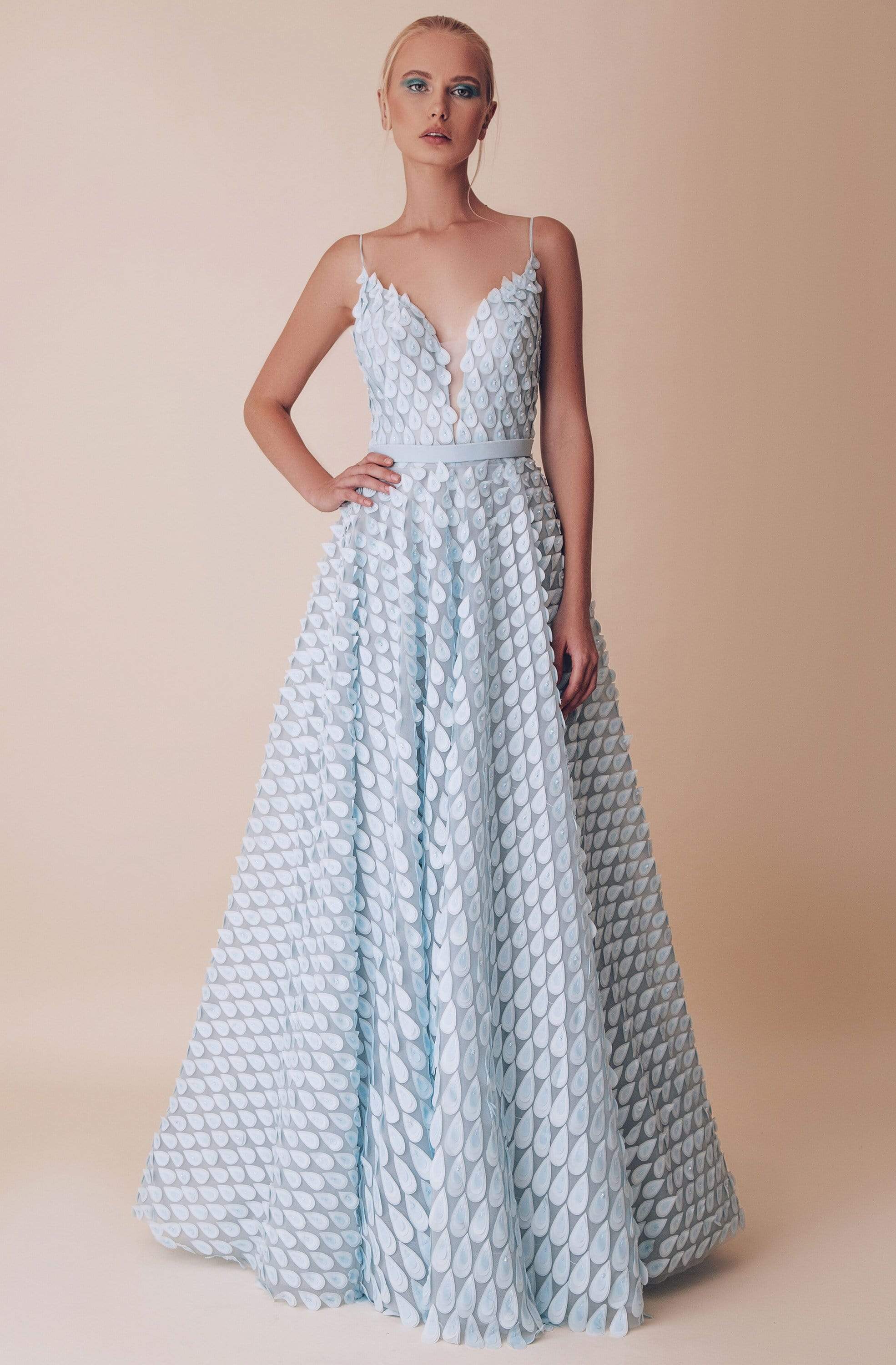 Image of Gatti Nolli Couture - OP-4955 Applique Deep V-neck A-line Dress