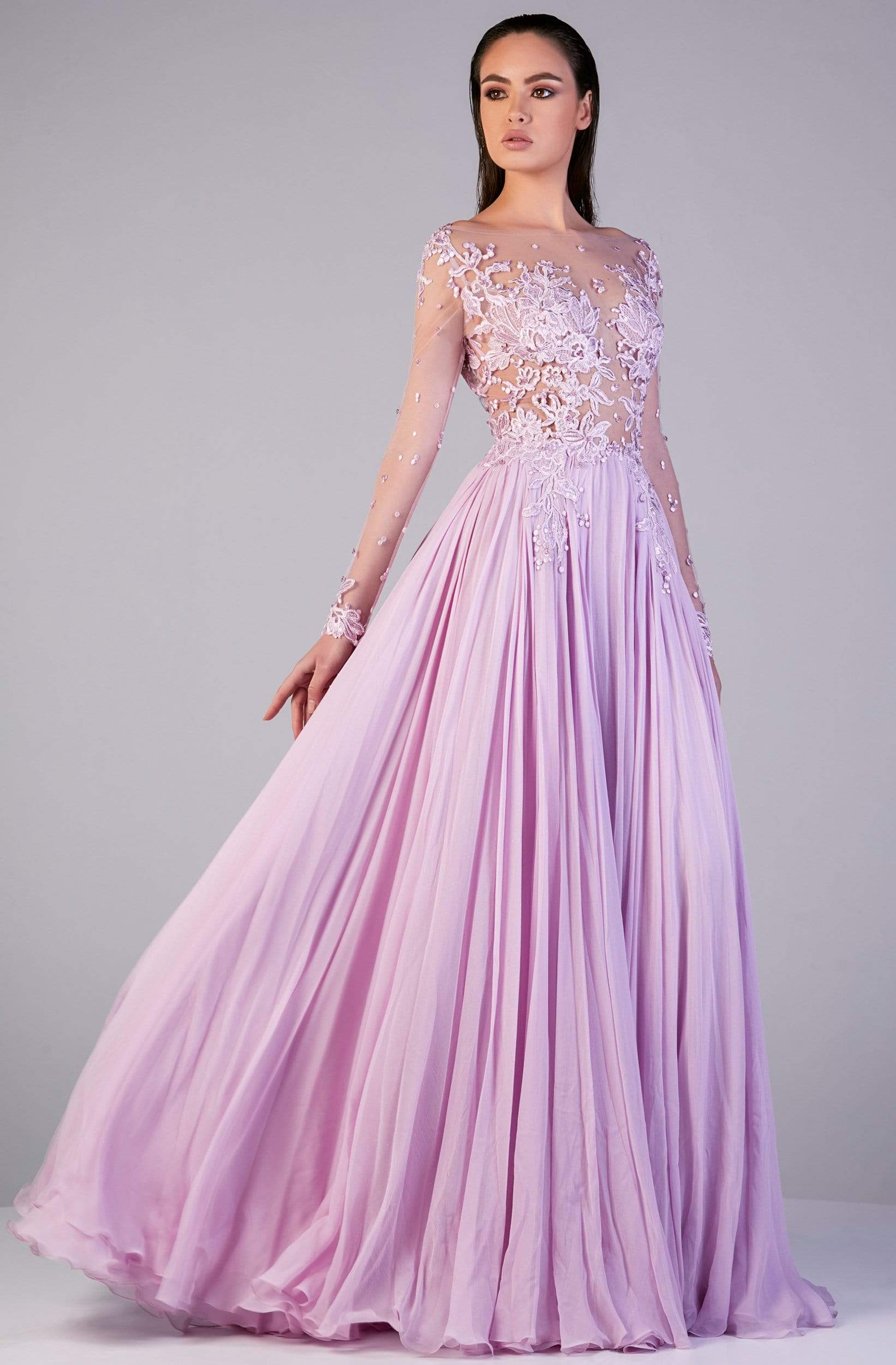 Image of Gatti Nolli Couture - OP-5152 Lace Appliqued Illusion A-Line Gown