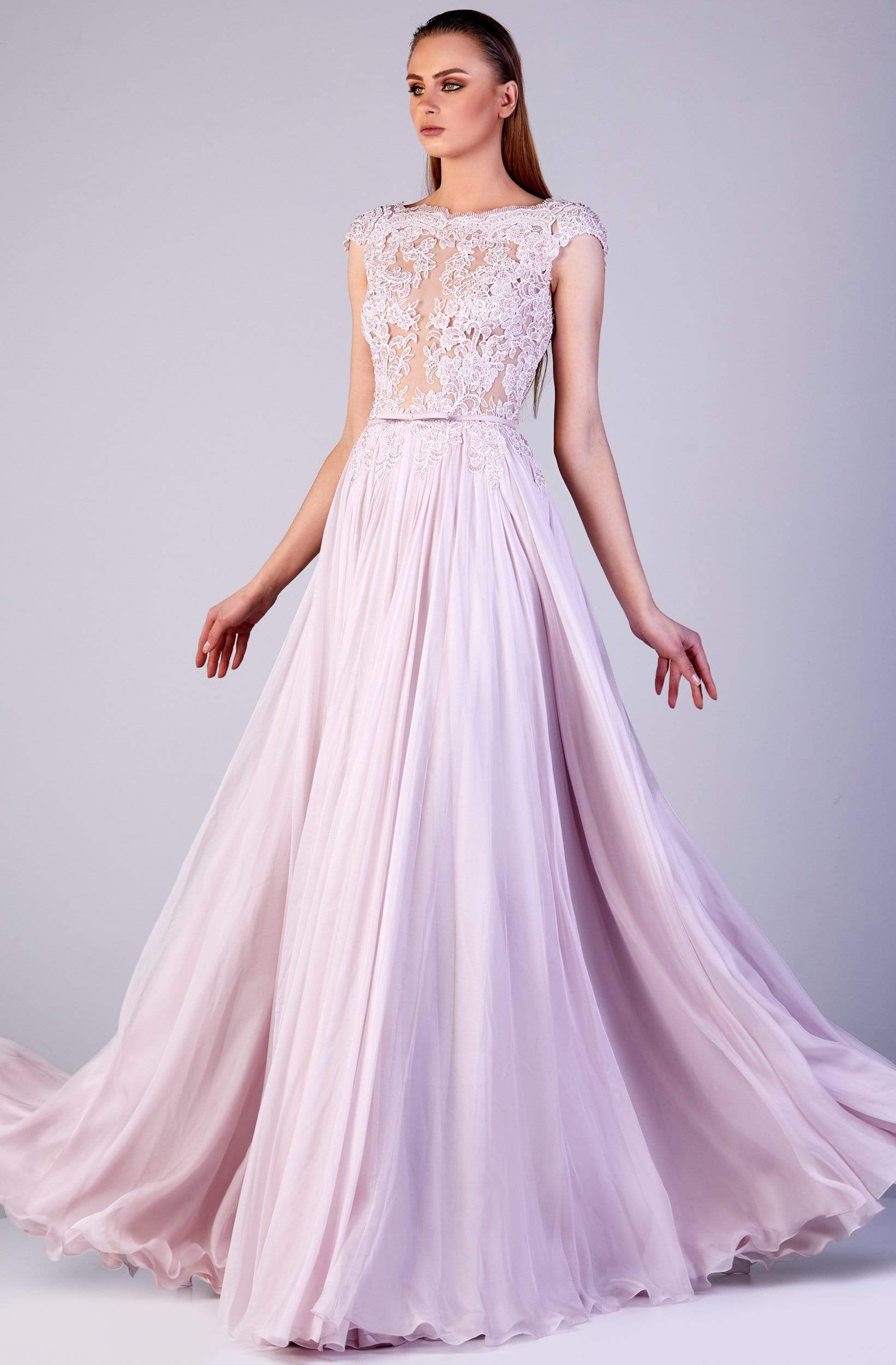 Image of Gatti Nolli Couture - OP-5153 Cap Sleeve Scalloped Trimmed Lace Gown