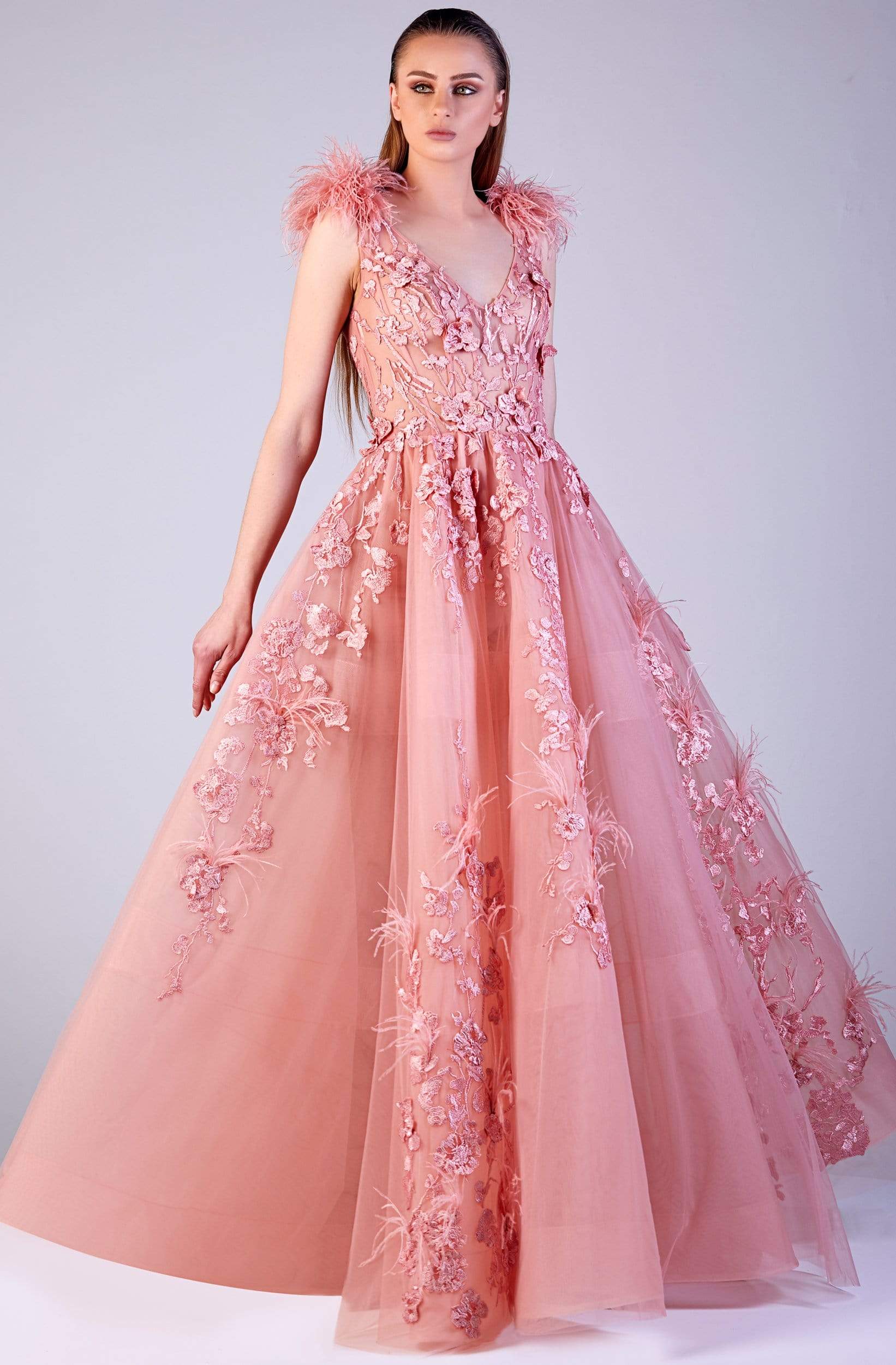 Image of Gatti Nolli Couture - OP-5183 Floral Appliqued Fringed Ballgown