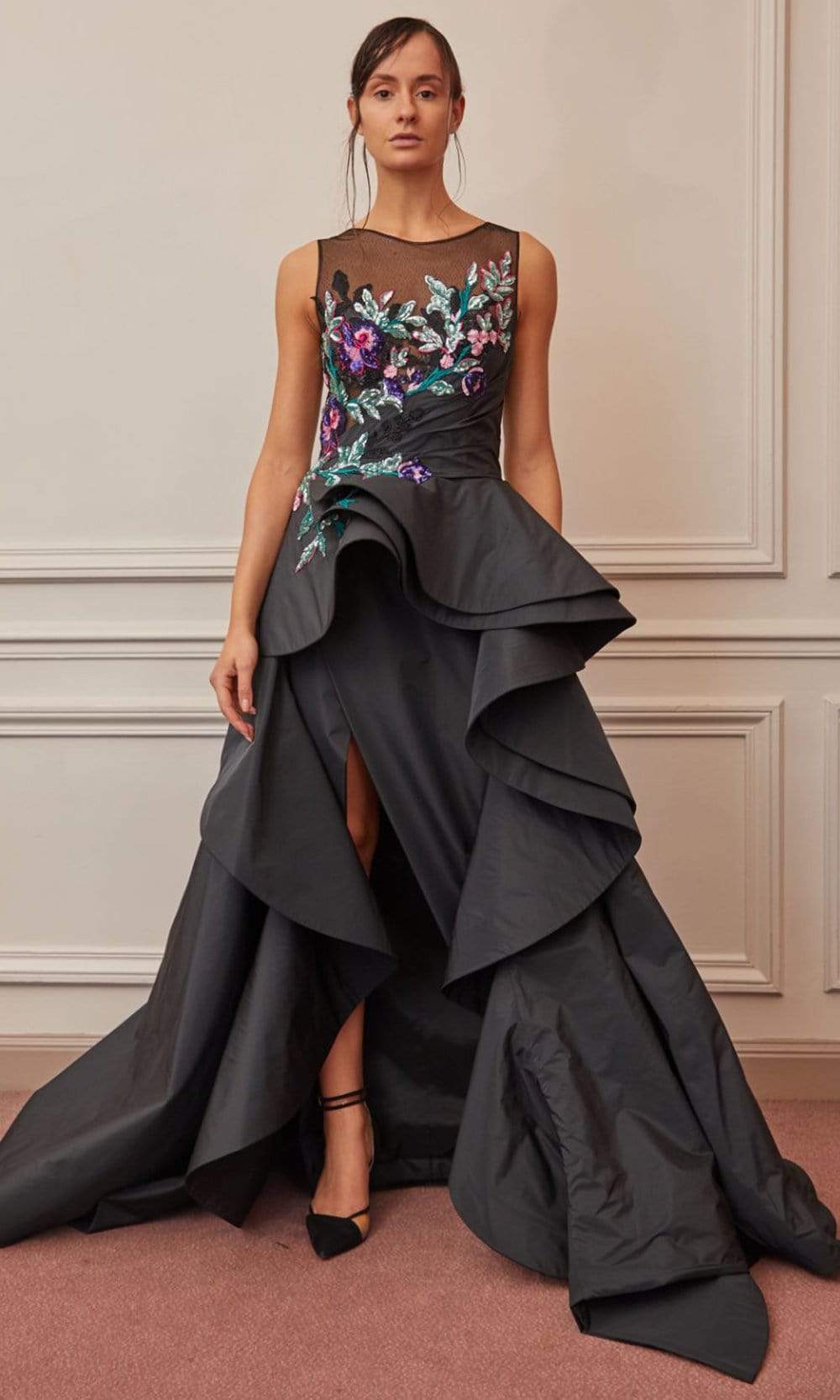 Image of Gatti Nolli Couture - OP-5360 Illusion Floral Bodice High Low Ballgown