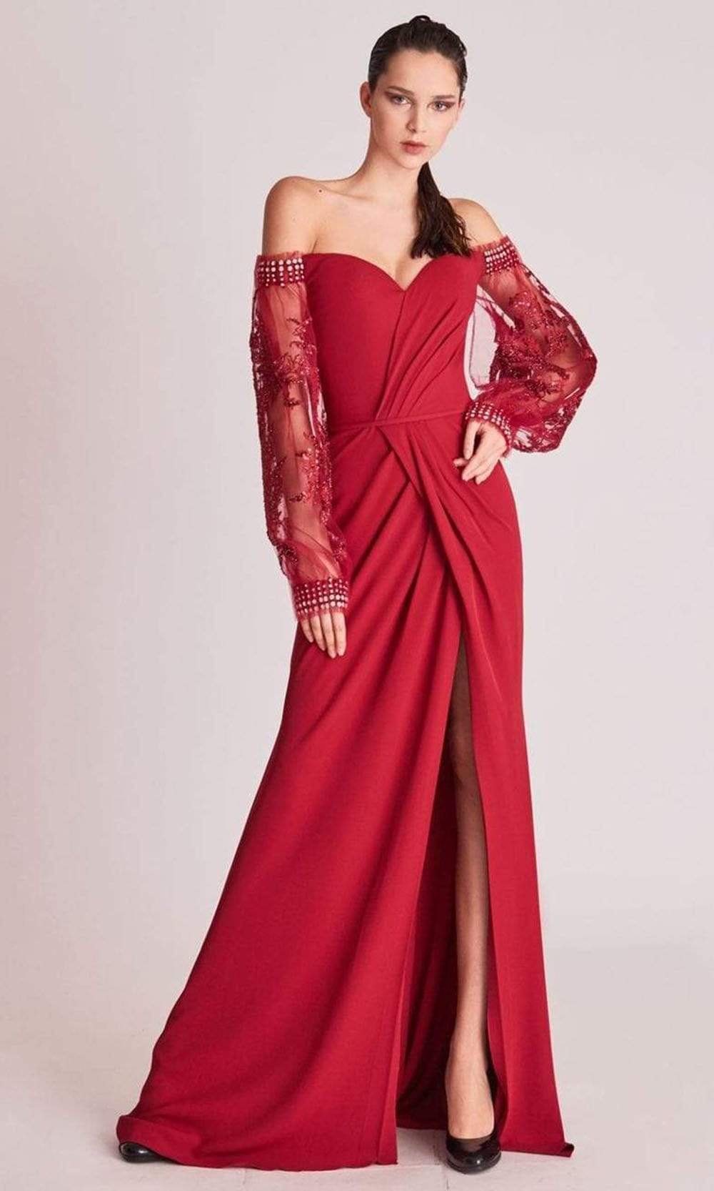 Image of Gatti Nolli Couture - OP5707 Sheer Long Sleeve Slit Dress