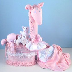 Image of Gentle Giraffe Diaper Cake Baby Girl Gift