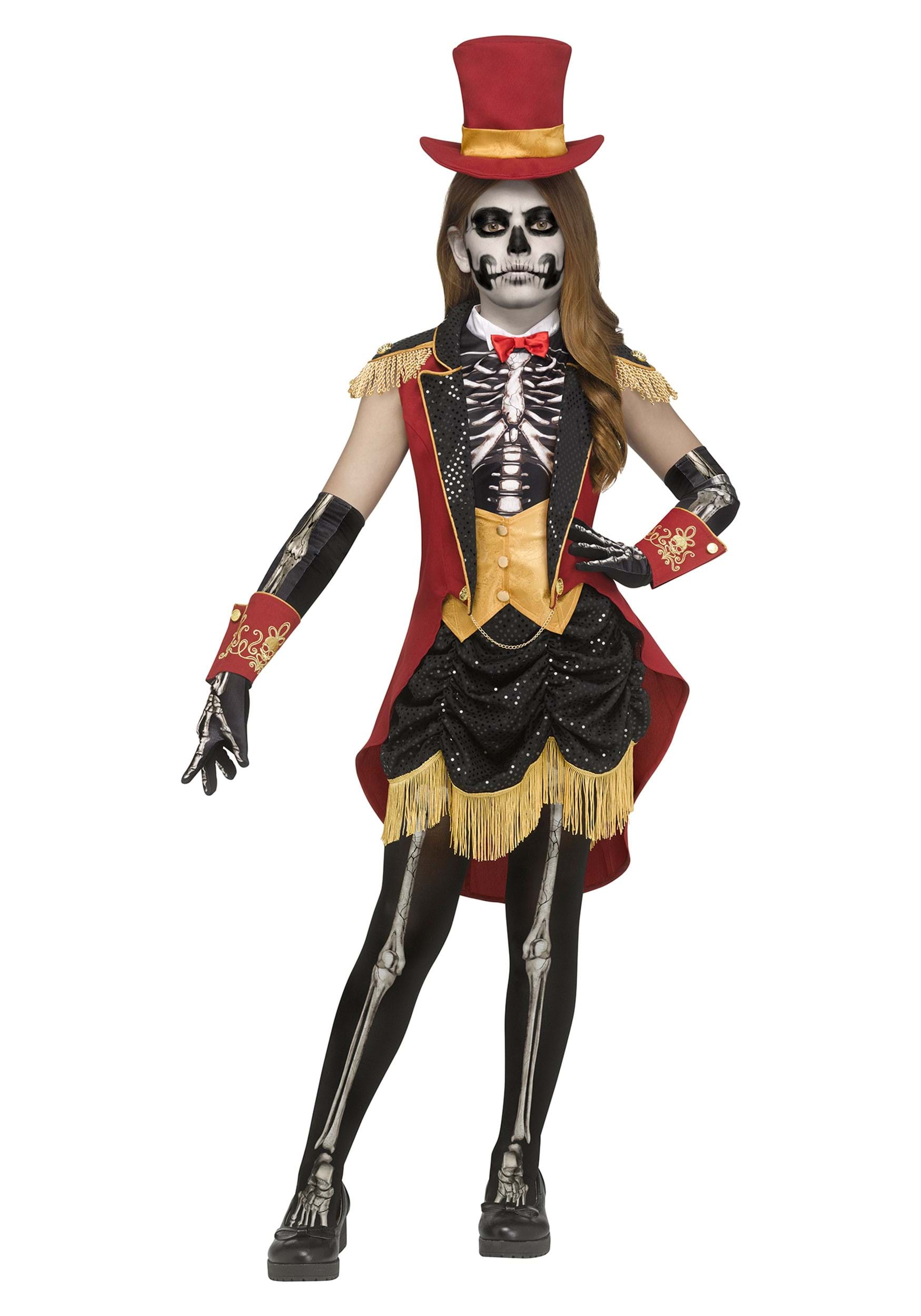 Image of Girl's Skeletal Ringleader Costume Dress | Circus Costumes ID INCG1145-XL