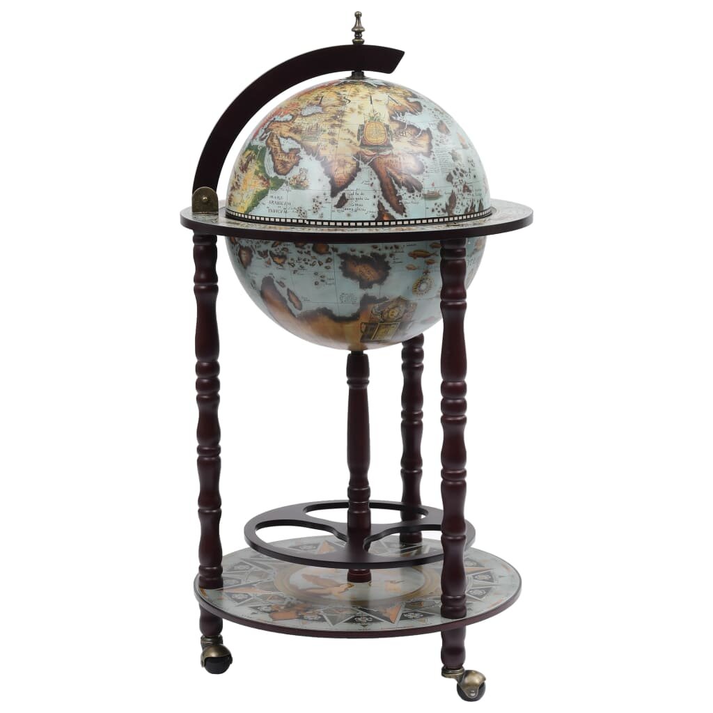Image of Globe Wine Bar Stand 16th Century Italian Replicaa Wine Cabinet with Wheels Rustic Wood Liquor Bottle Shelf Movable G