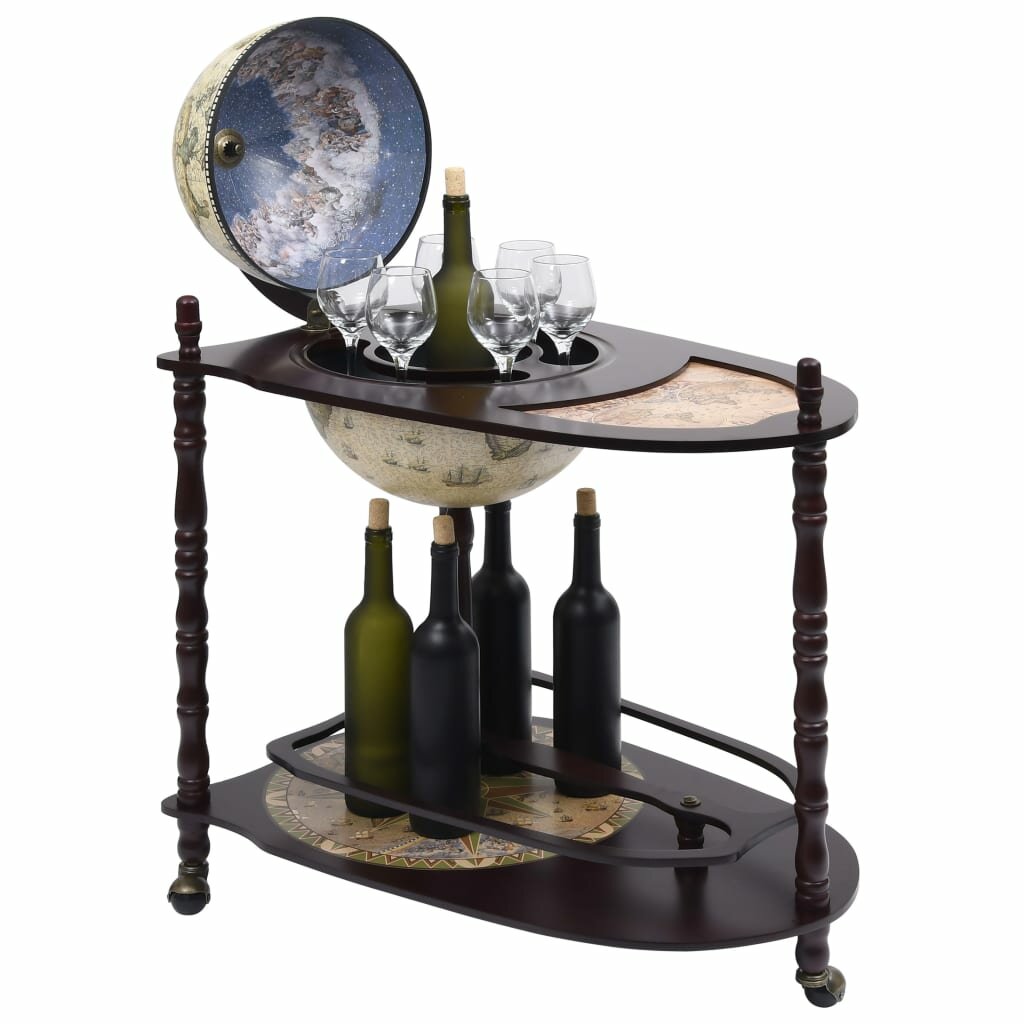 Image of Globe With Old Nautical Map Tabletopp Globe Bar Wine Stand Eucalyptus Wood with Wheels for Wine spirits Beverage and S