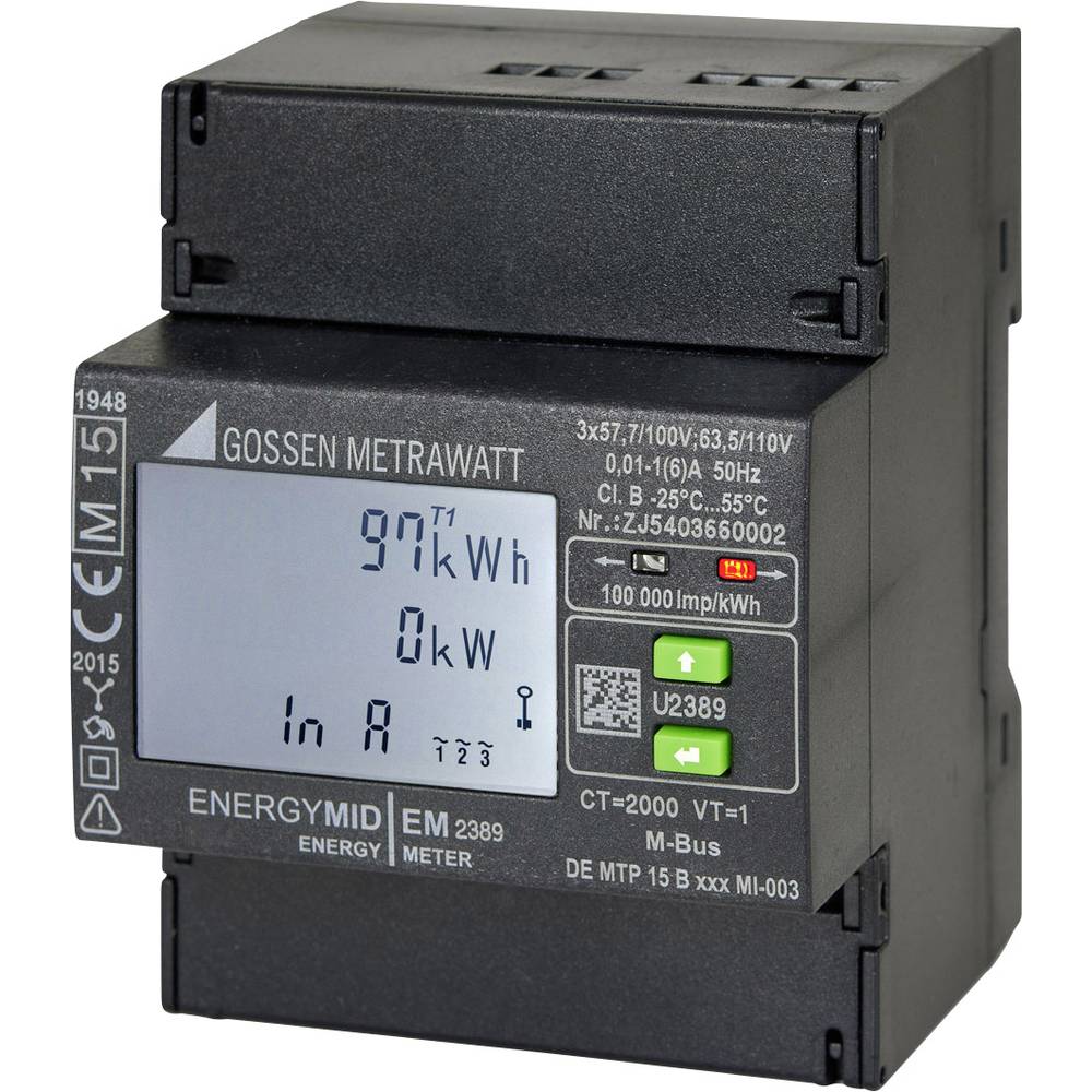 Image of Gossen Metrawatt U2389-V016 Electricity meter (3-phase) incl converter jack Digital MID-approved: Yes 1 pc(s)