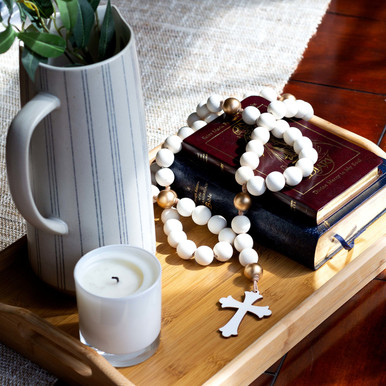 Image of Handmade Exclusive White & Gold Table Rosary