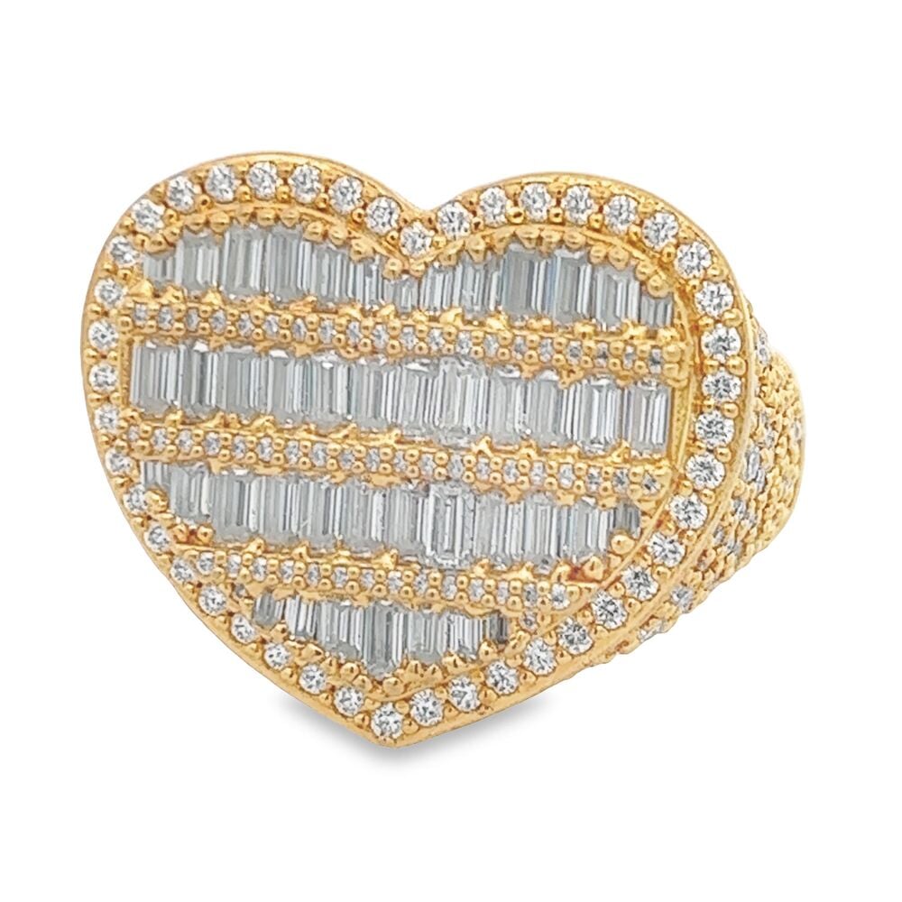 Image of Heart Baguette VVS Moissanite Ring 925 Sterling Silver ID 42829399851201