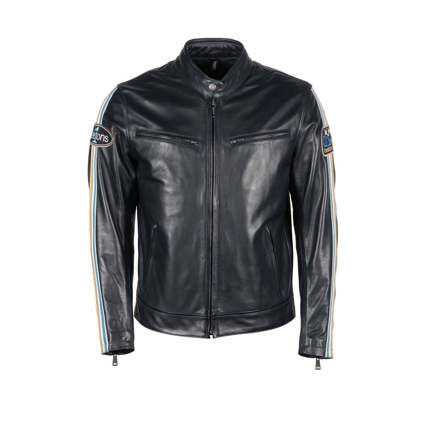 Image of Helstons Race Leather Aniline Jacket Blue Talla M