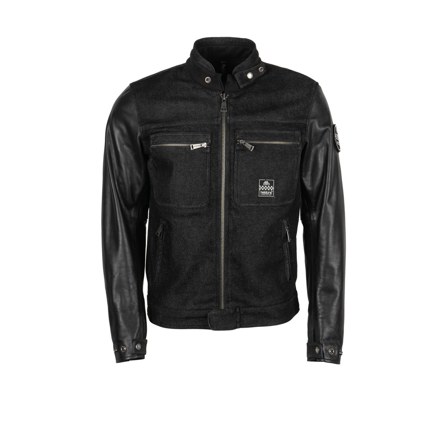 Image of Helstons Winston Canvas Cotton Leather Schwarz CE Jacke Größe M