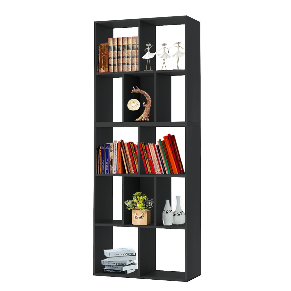 Image of Hoffree 1PCS Black/White/Walnut/Old Oak/Dark Red Cherry Five-layer Simple Bookcase