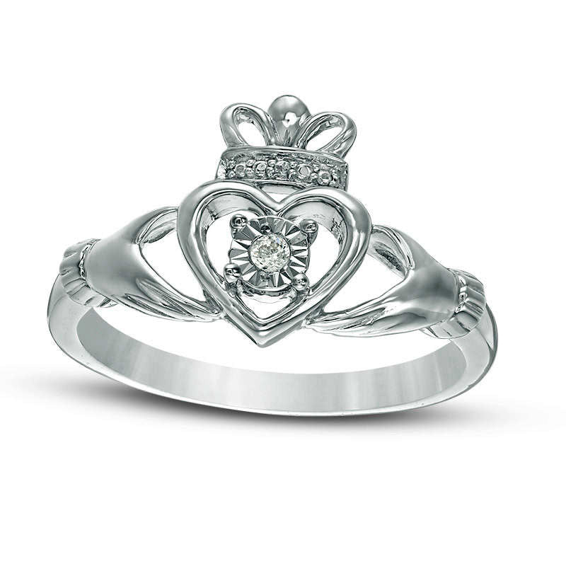 Image of ID 1 005 CT Natural Clarity Enhanced Diamond Solitaire Claddagh Promise Ring in Solid 10K White Gold