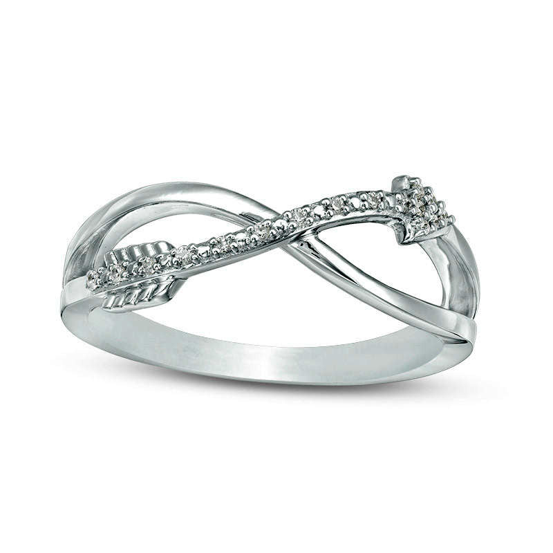 Image of ID 1 005 CT TW Natural Diamond Crossover Arrow Ring in Sterling Silver