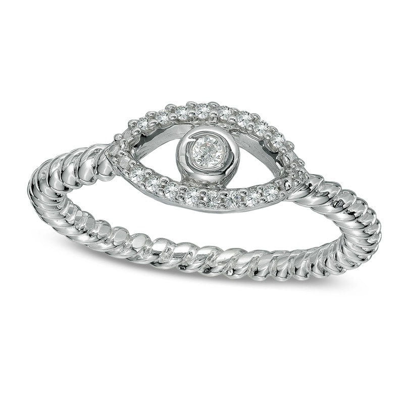 Image of ID 1 005 CT TW Natural Diamond Evil Eye Midi Ring in Sterling Silver