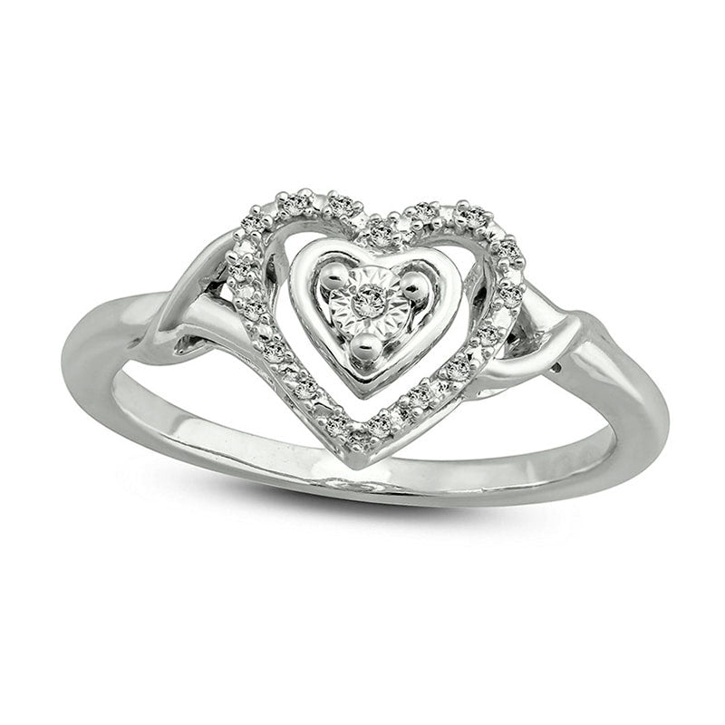 Image of ID 1 005 CT TW Natural Diamond Heart Frame Twist Promise Ring in Sterling Silver