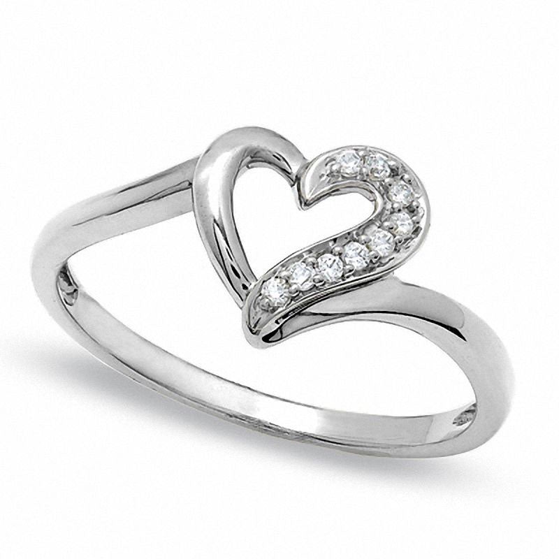 Image of ID 1 005 CT TW Natural Diamond Heart Outline Ring in Solid 10K White Gold