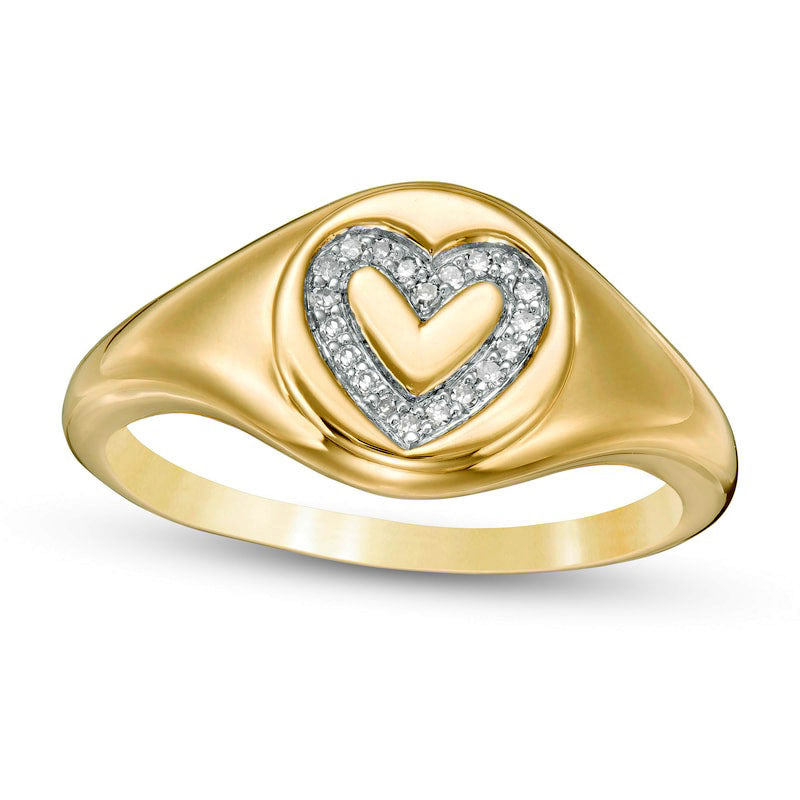 Image of ID 1 005 CT TW Natural Diamond Heart Outline Signet Ring in Solid 14K Gold