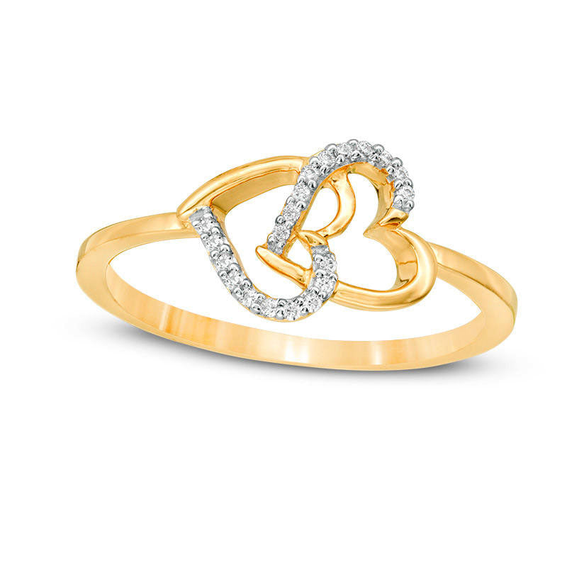 Image of ID 1 005 CT TW Natural Diamond Interlocking Hearts Ring in Solid 10K Yellow Gold