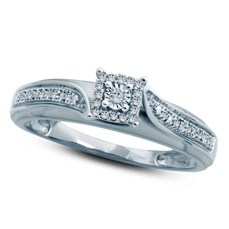 Image of ID 1 005 CT TW Natural Diamond Square Frame Bypass Engagement Ring in Solid 10K White Gold