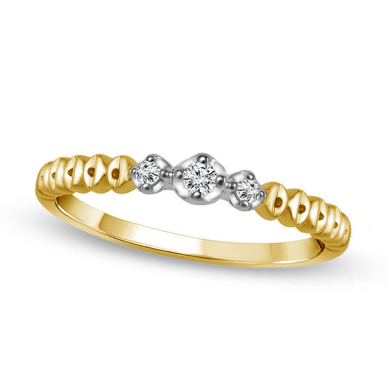 Image of ID 1 005 CT TW Natural Diamond Three Stone Beaded Stackable Band in Solid 10K Two-Tone Gold
