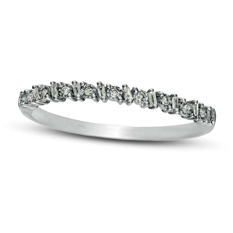 Image of ID 1 007 CT TW Baguette and Round Natural Diamond Alternating Band in Solid 10K White Gold