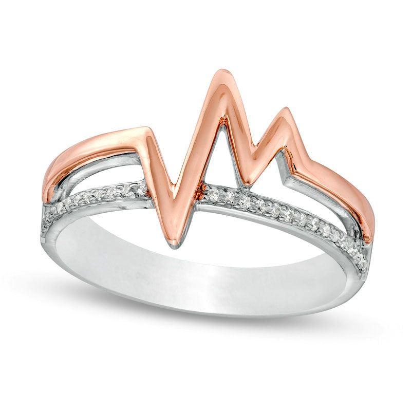 Image of ID 1 007 CT TW Natural Diamond Heartbeat Stacked Ring in Sterling Silver with Solid 14K Rose Gold Plate
