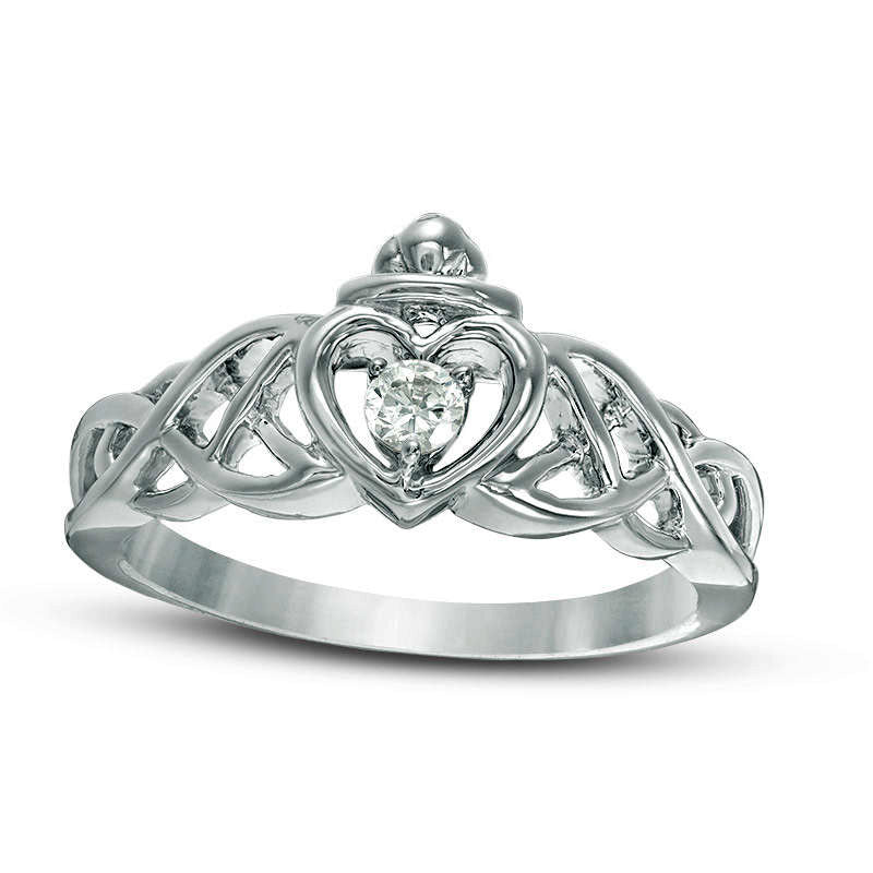 Image of ID 1 010 CT Natural Clarity Enhanced Diamond Solitaire Braided Claddagh Promise Ring Solid 10K White Gold