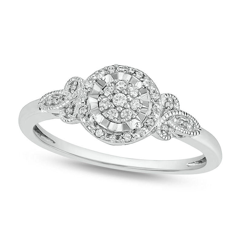 Image of ID 1 010 CT TW Composite Natural Diamond Frame Tri-Sides Antique Vintage-Style Promise Ring in Sterling Silver