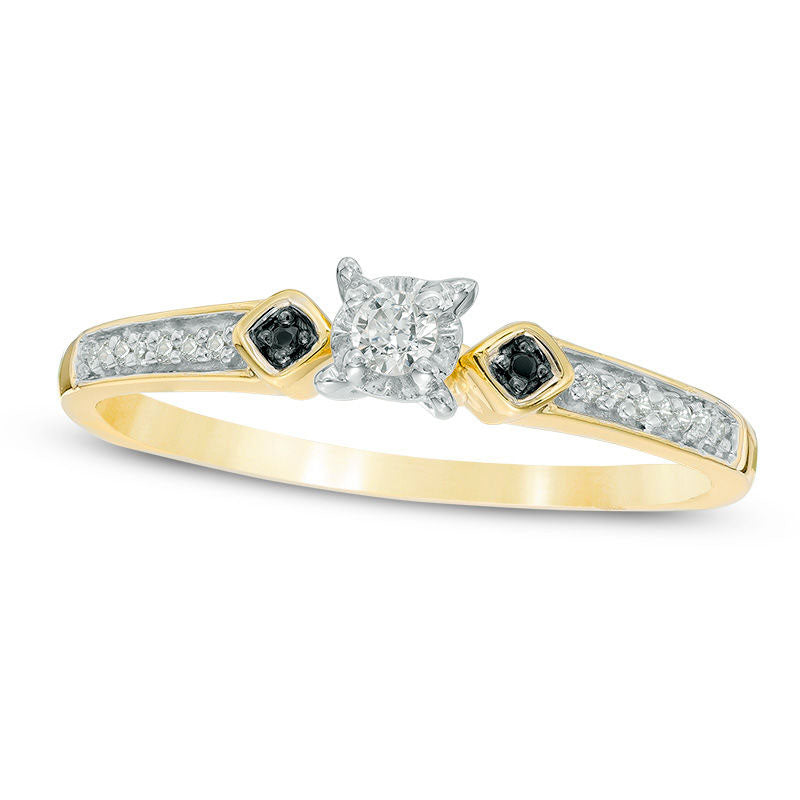Image of ID 1 010 CT TW Enhanced Black and White Natural Diamond Collar Promise Ring in Solid 10K Yellow Gold