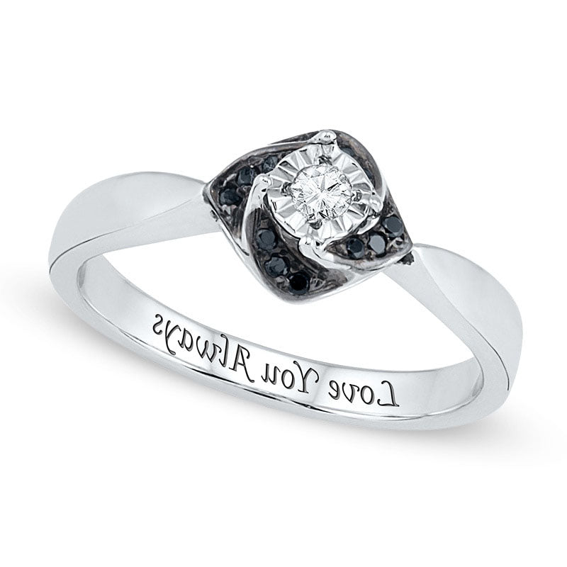 Image of ID 1 010 CT TW Enhanced Black and White Natural Diamond Flower Promise Ring in Sterling Silver (15 Characters)