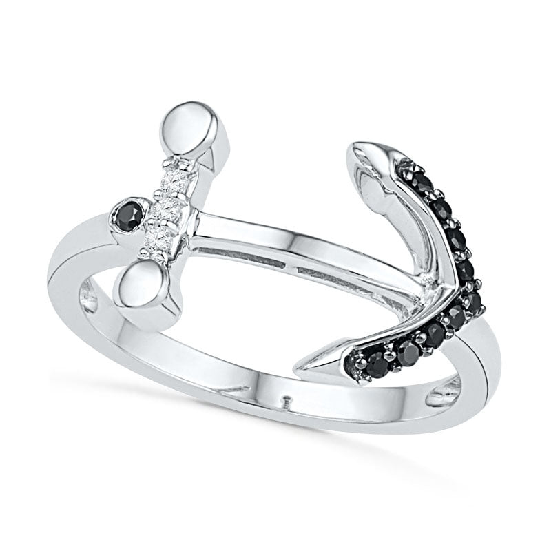 Image of ID 1 010 CT TW Enhanced Black and White Natural Diamond Sideways Anchor Ring in Sterling Silver
