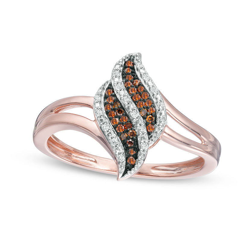 Image of ID 1 010 CT TW Enhanced Cognac and White Natural Diamond Flame Ring in Sterling Silver with Solid 14K Rose Gold Plate