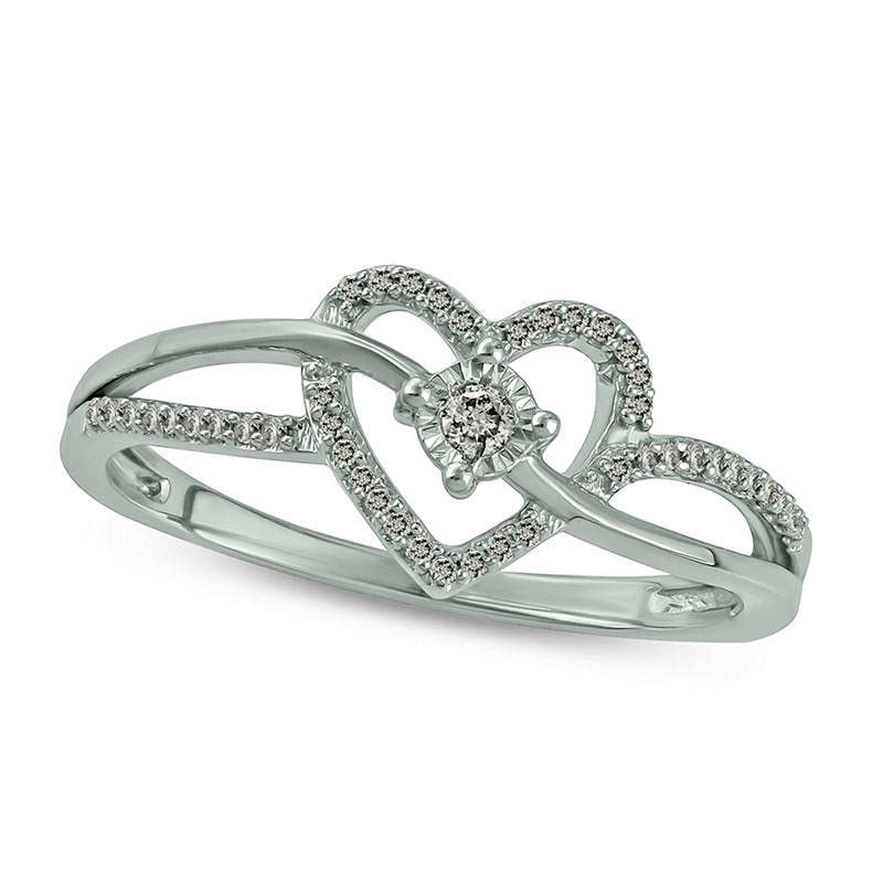 Image of ID 1 010 CT TW Natural Diamond Bypass Heart Promise Ring in Sterling Silver
