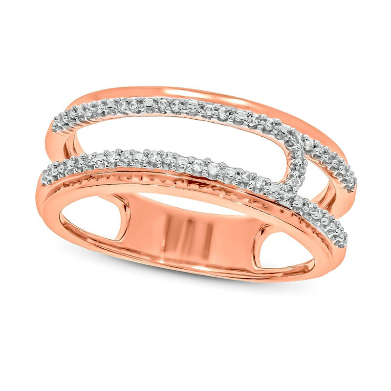 Image of ID 1 010 CT TW Natural Diamond Double Row Open Ring in Sterling Silver with Solid 14K Rose Gold Plate