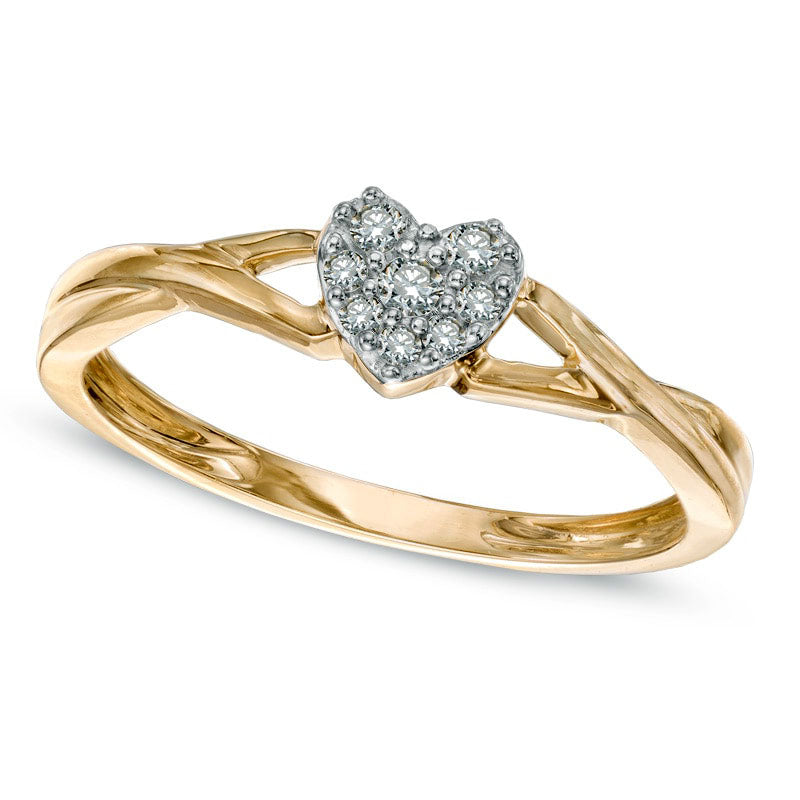 Image of ID 1 010 CT TW Natural Diamond Heart Cluster Ring in Solid 10K Yellow Gold