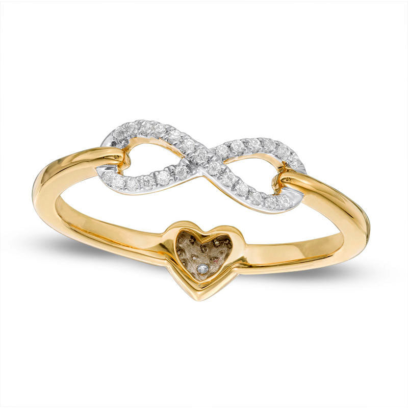 Image of ID 1 010 CT TW Natural Diamond Heart and Infinity Two-Sided Ring in Solid 10K Yellow Gold