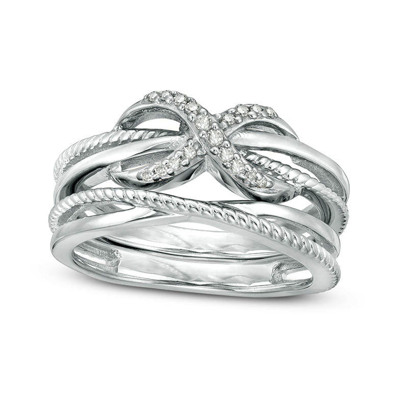 Image of ID 1 010 CT TW Natural Diamond Infinity Crossover Two Piece Stackable Band Set in Sterling Silver