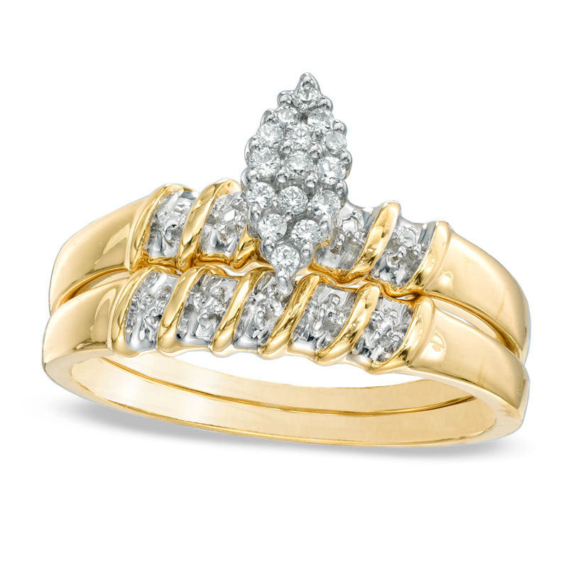 Image of ID 1 010 CT TW Natural Diamond Marquise Cluster Bridal Engagement Ring Set in Solid 10K Yellow Gold