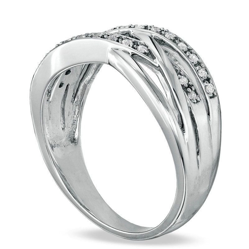Image of ID 1 010 CT TW Natural Diamond Multi-Row Crossover Band in Sterling Silver