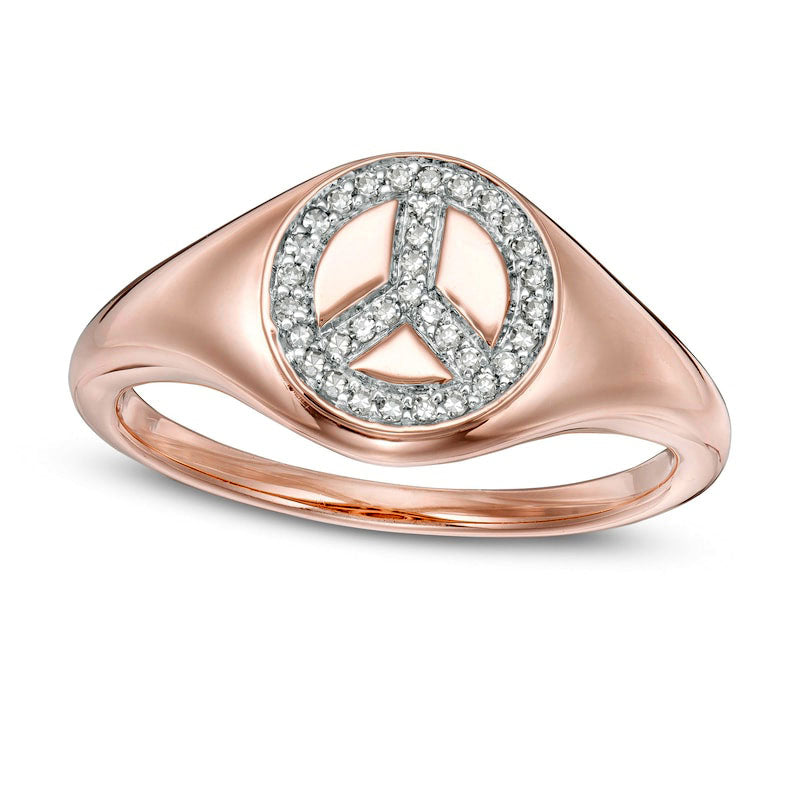 Image of ID 1 010 CT TW Natural Diamond Peace Sign Signet Ring in Solid 14K Rose Gold