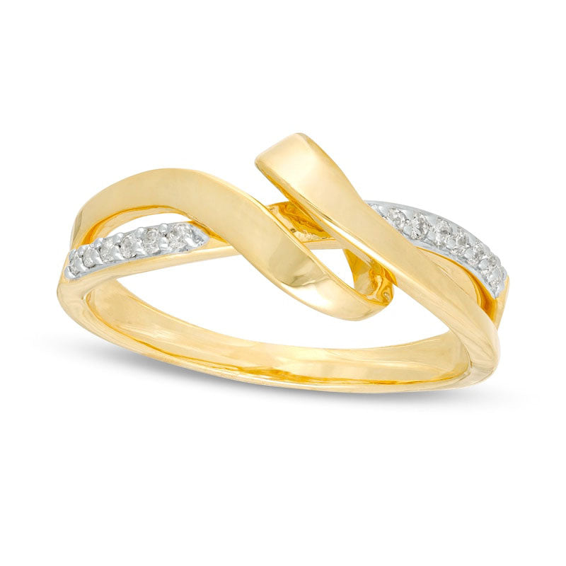Image of ID 1 010 CT TW Natural Diamond Ribbon Overlay Ring in Solid 10K Yellow Gold