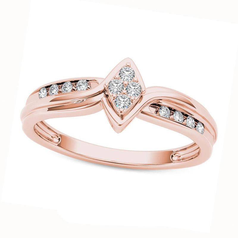Image of ID 1 010 CT TW Quad Natural Diamond Marquise Bypass Ring in Solid 10K Rose Gold