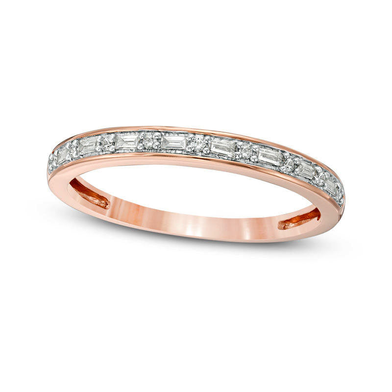 Image of ID 1 013 CT TW Baguette and Round Natural Diamond Alternating Stackable Band in Solid 10K Rose Gold