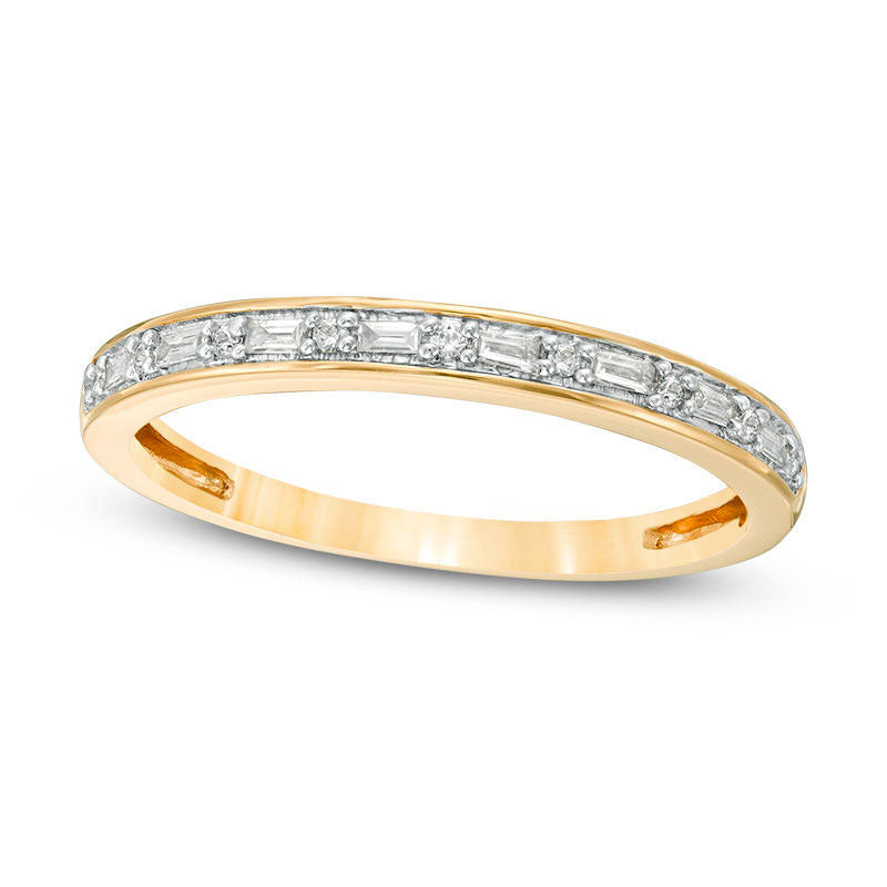 Image of ID 1 013 CT TW Baguette and Round Natural Diamond Alternating Stackable Band in Solid 10K Yellow Gold