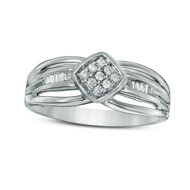 Image of ID 1 013 CT TW Composite Natural Diamond Tilted Cushion Frame Multi-Row Ring in Sterling Silver