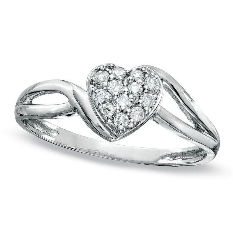 Image of ID 1 013 CT TW Natural Diamond Heart Split Shank Ring in Solid 10K White Gold