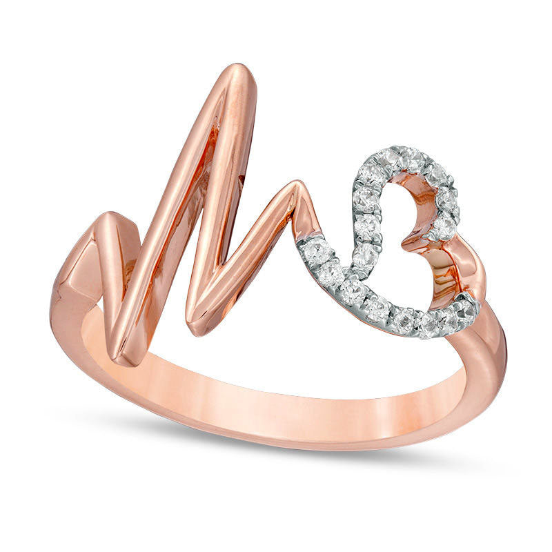 Image of ID 1 013 CT TW Natural Diamond Heart and Heartbeat Ring in Solid 10K Rose Gold